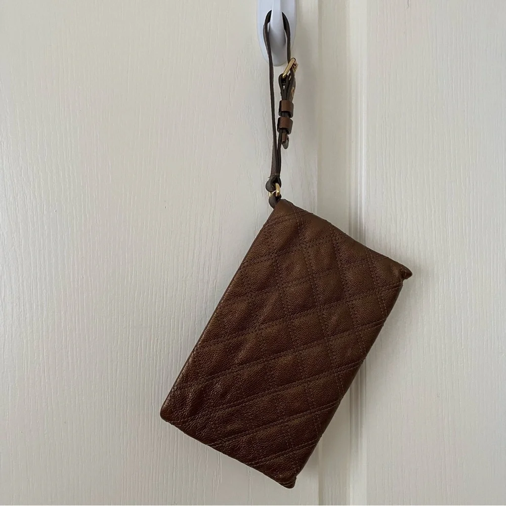 Marc Jacobs Made in Italy Brown Metallic Quilted Leather Wristlet Clutch Pouch